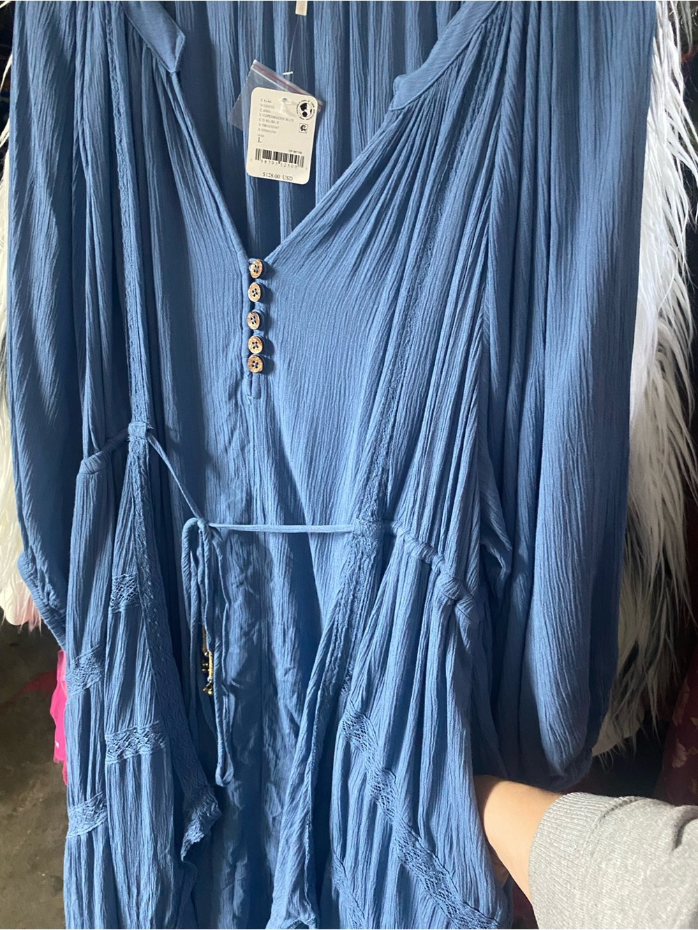 NWT Free People Turquoise V-Neck Tie-Waist Maxi Dress - Picture 11 of 14